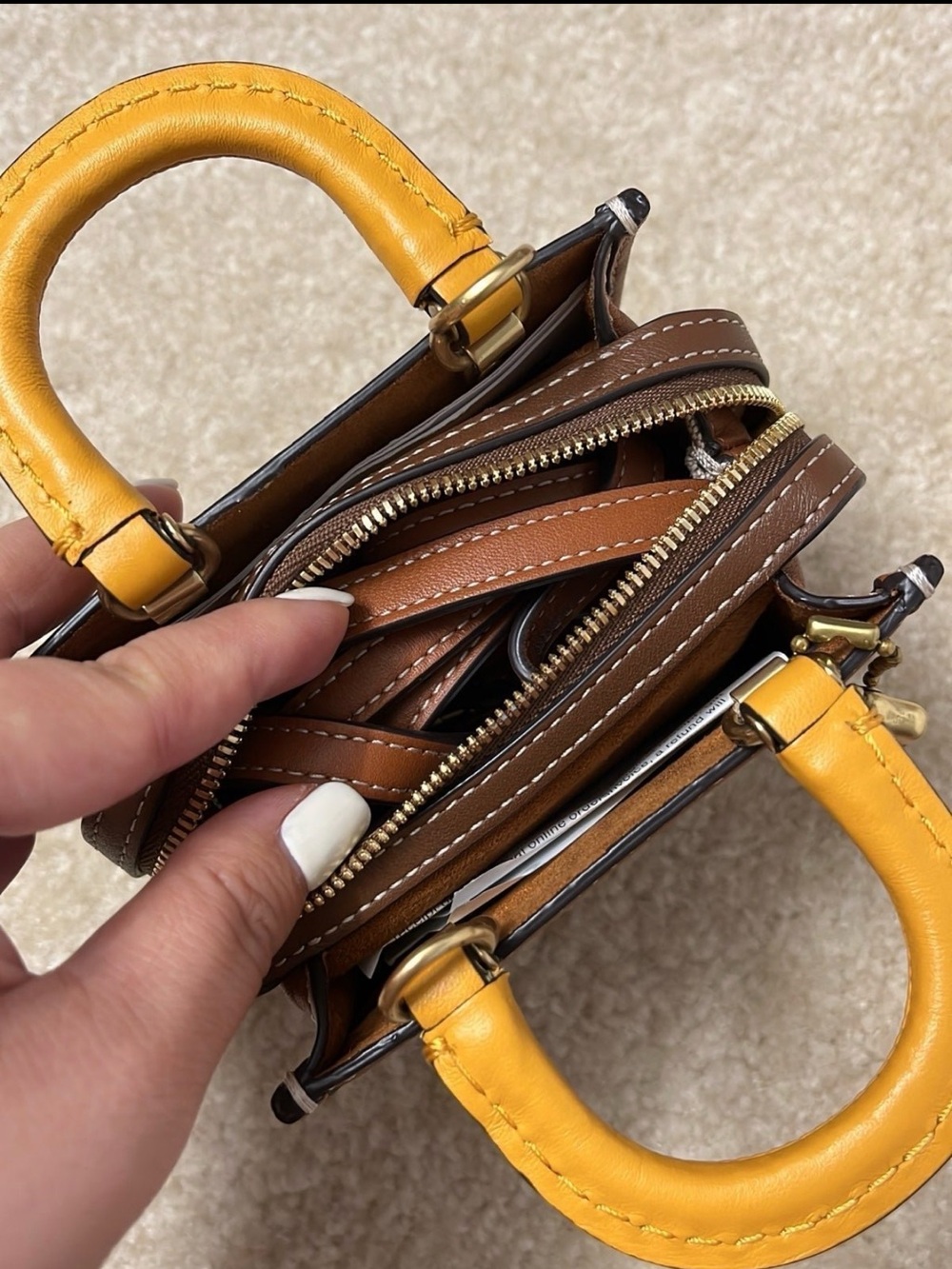 Coach Brown Jacquard Mini Tote with Yellow Handle - Picture 3 of 8